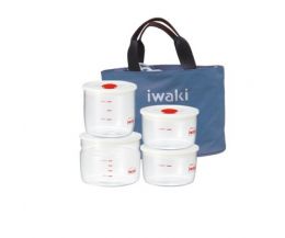 Bộ 4 hộp cơm thuỷ tinh Iwaki kèm túi giữ nhiệt màu xám