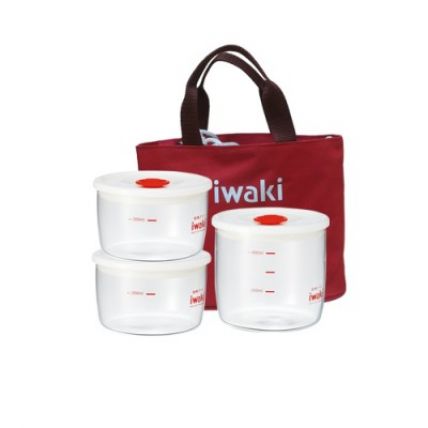 Bộ 3 hộp cơm thuỷ tinh Iwaki kèm túi giữ nhiệt màu đỏ - 1